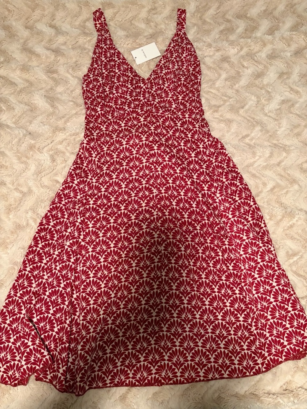 “Natura” Red Patterned V-Neck Sleeveless Dress - NWT